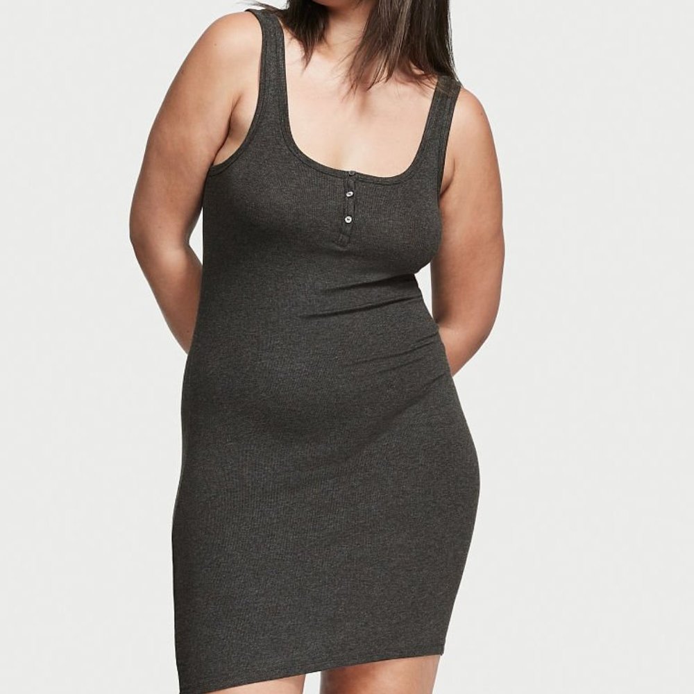 VS XXL Ribbed Modal Tank Sleepshirt Charcoal Heather Grey Nightgown So Comfy NWT